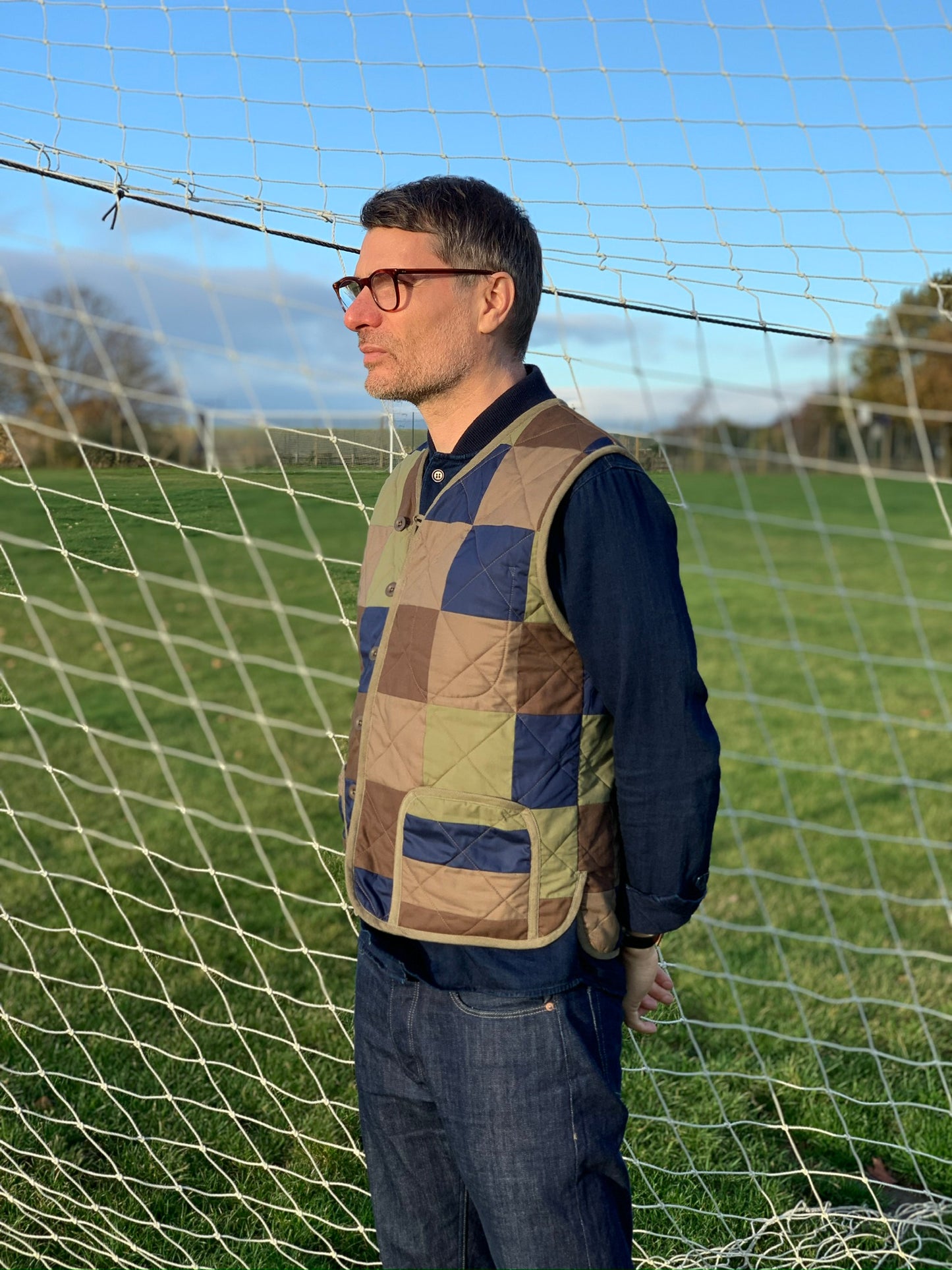 camo scraps quilted liner waistcoat cotton tiger