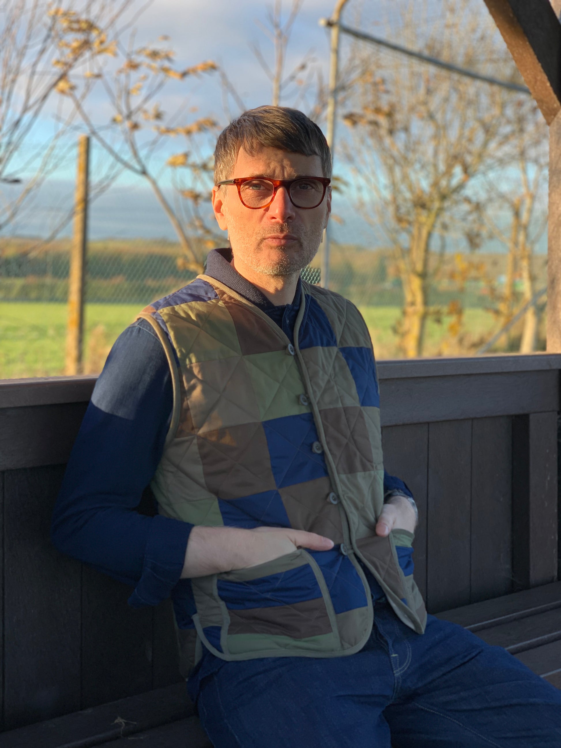 camo scraps quilted liner waistcoat cotton tiger