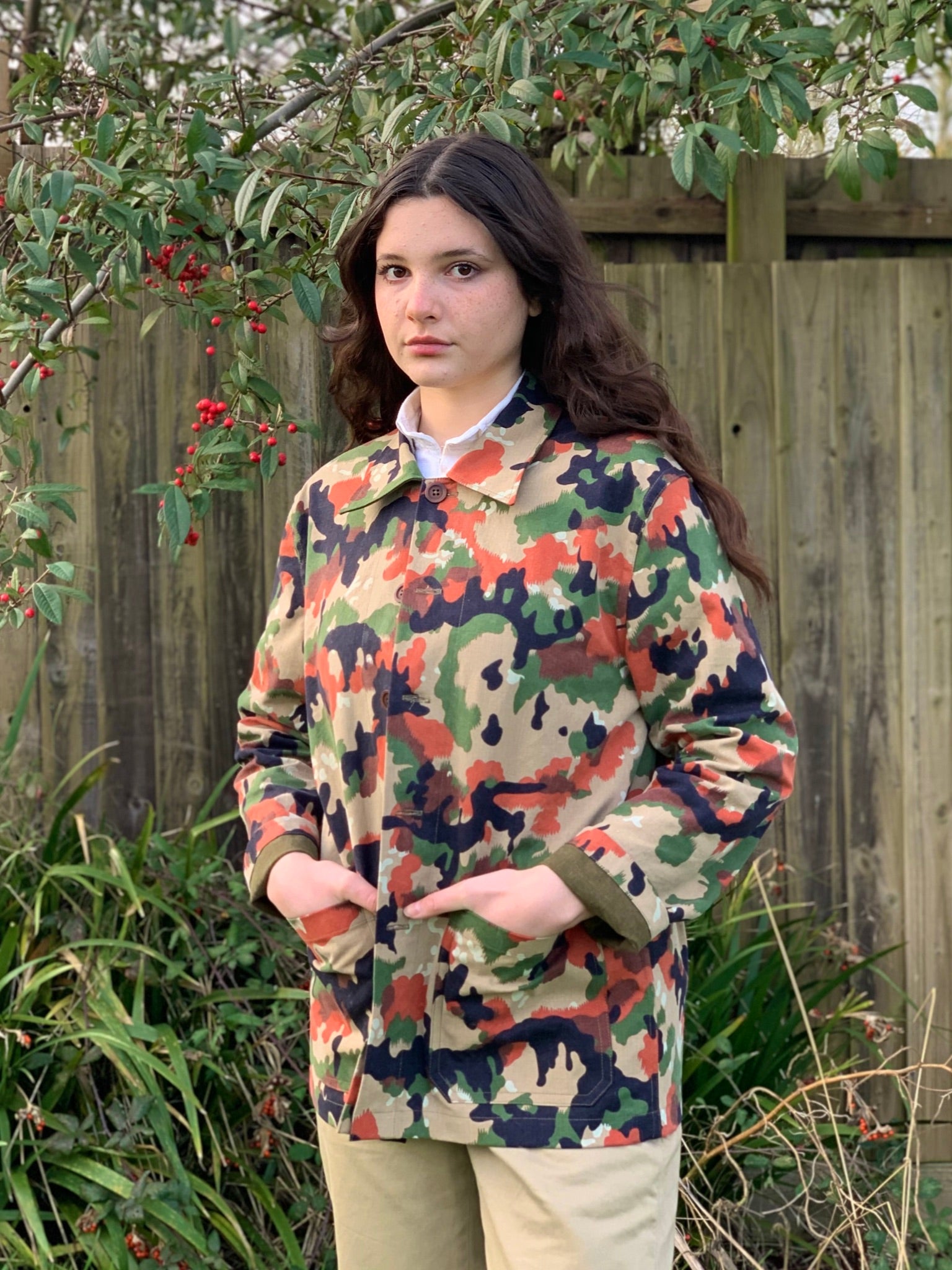 half belt jacket vintage military summer camo