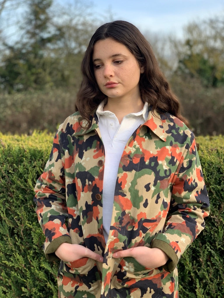 half belt jacket vintage military summer camo