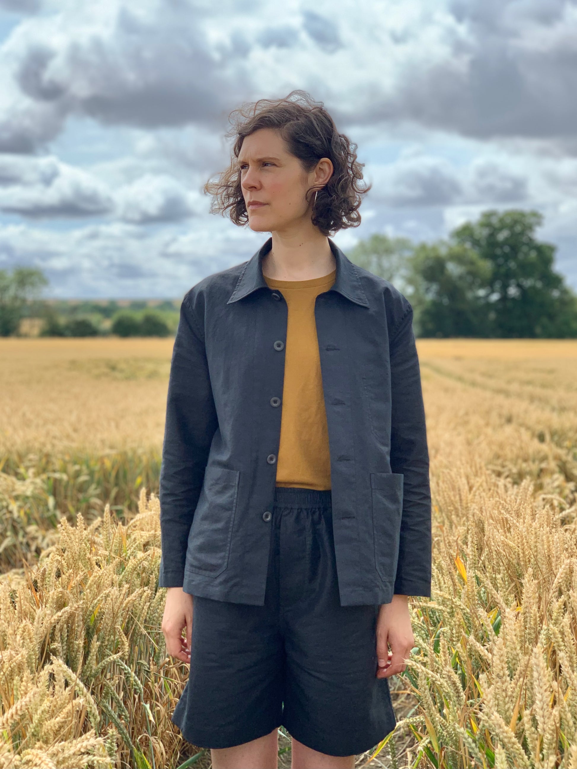 half belt shirt linen cotton twill black womens