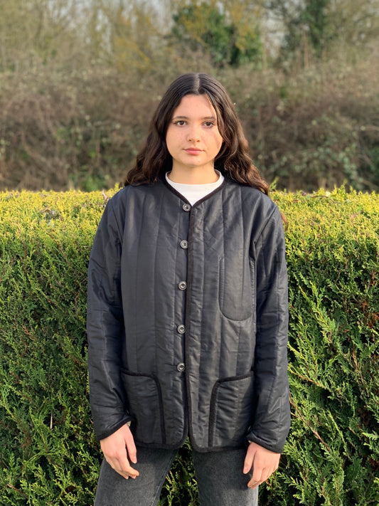 quilted liner jacket linen cotton twill black