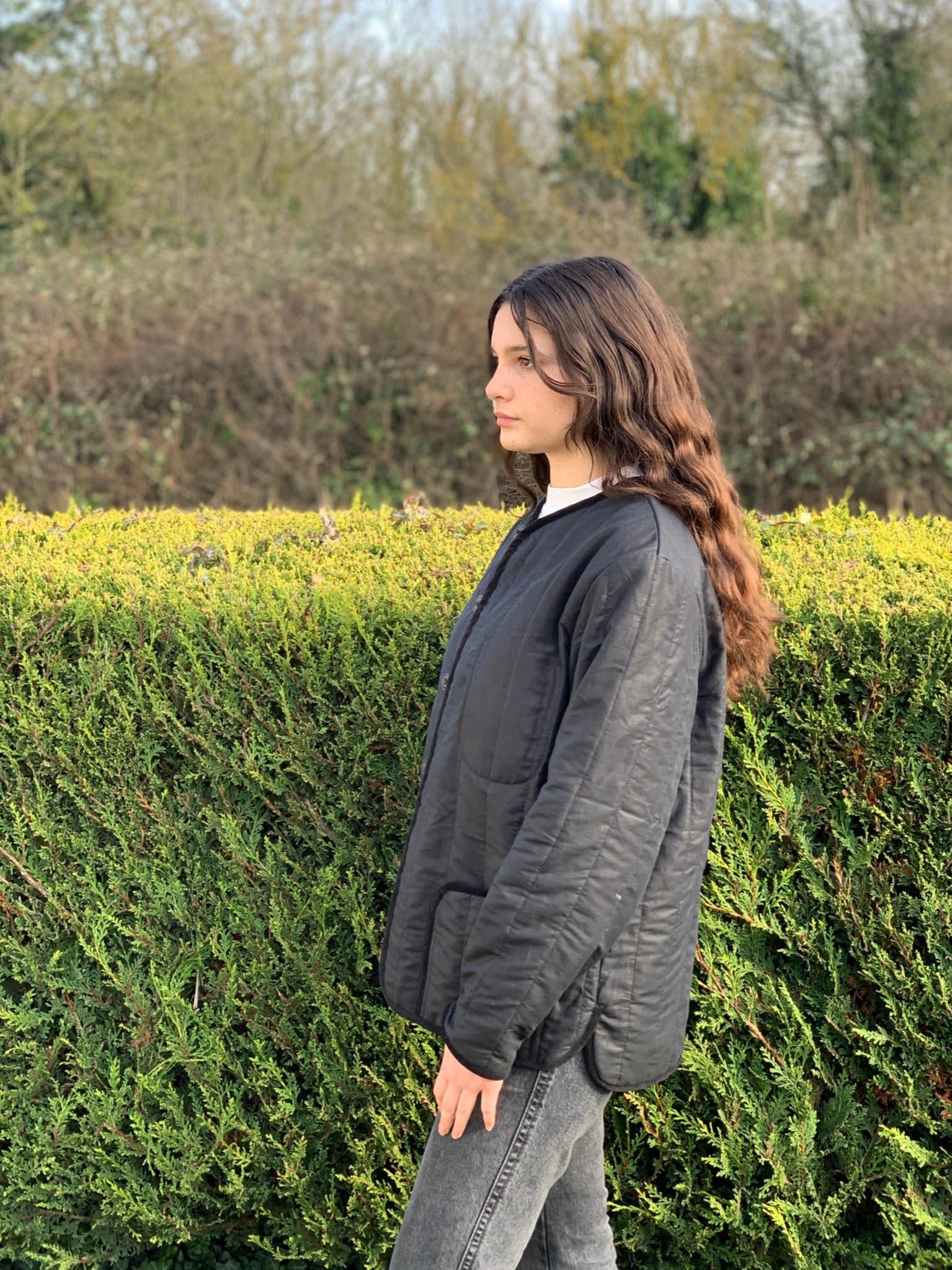 quilted liner jacket linen cotton twill black