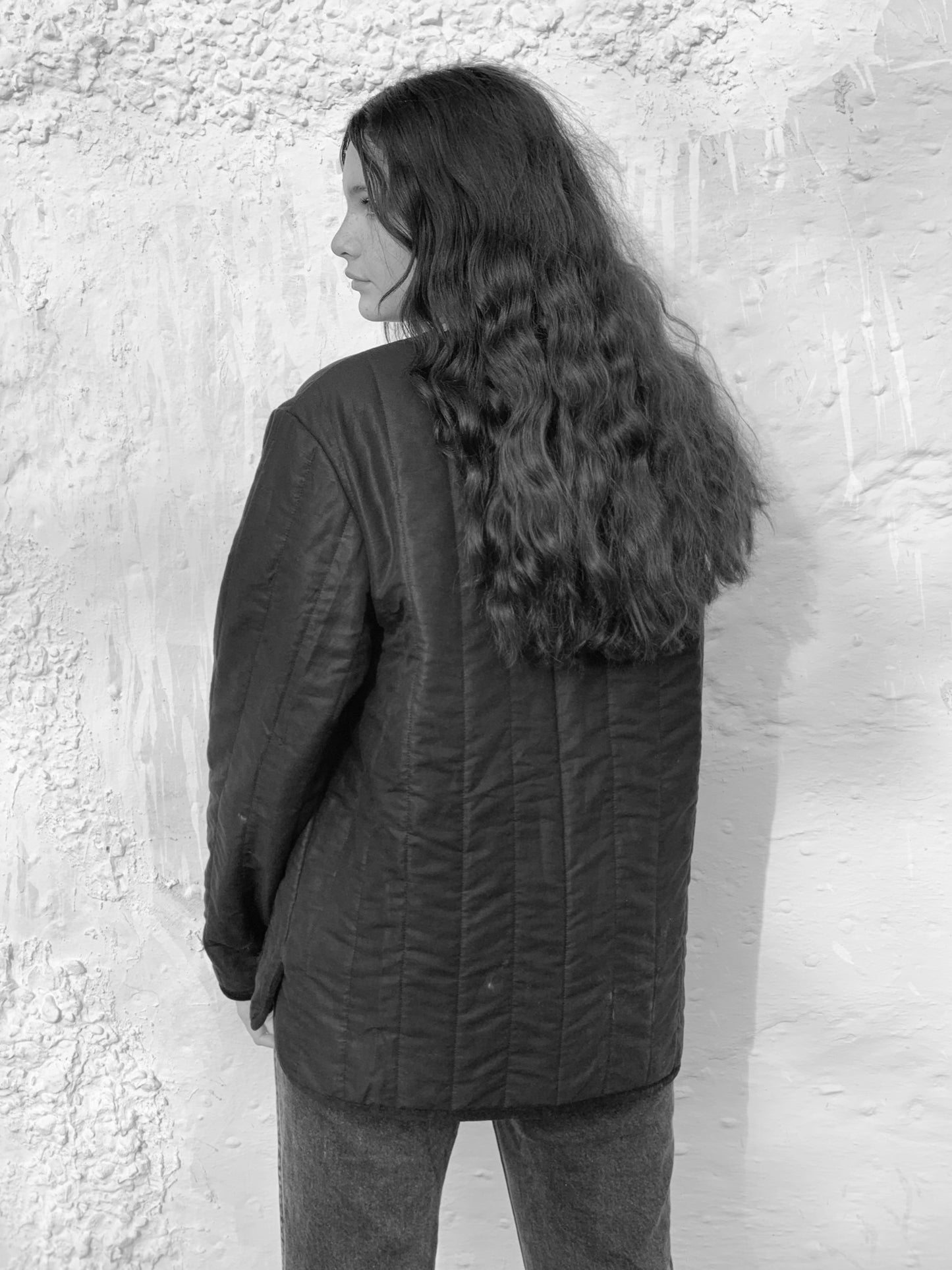 quilted liner jacket linen cotton twill black