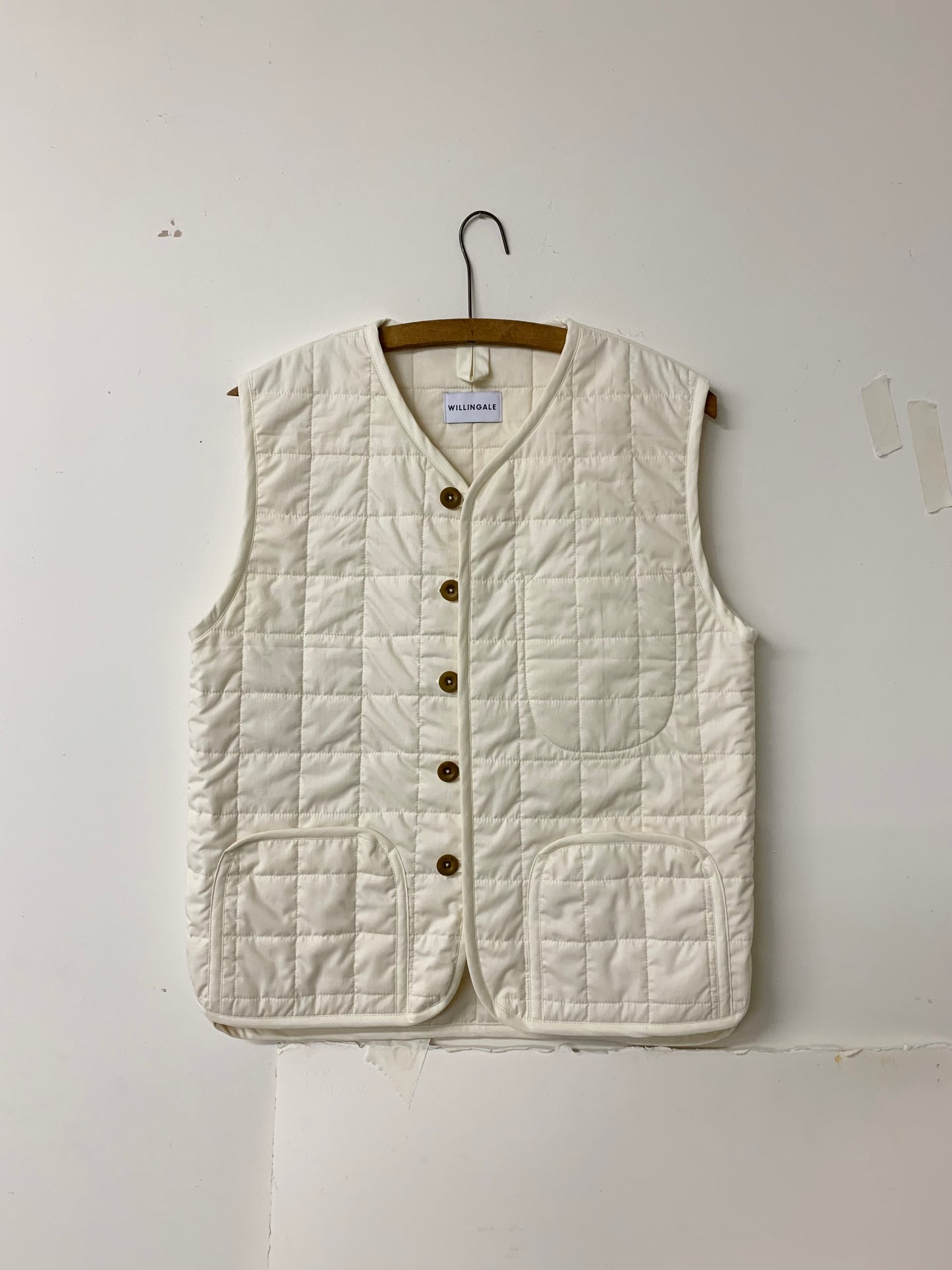 quilted liner waistcoat deadstock cotton ecru front hanger