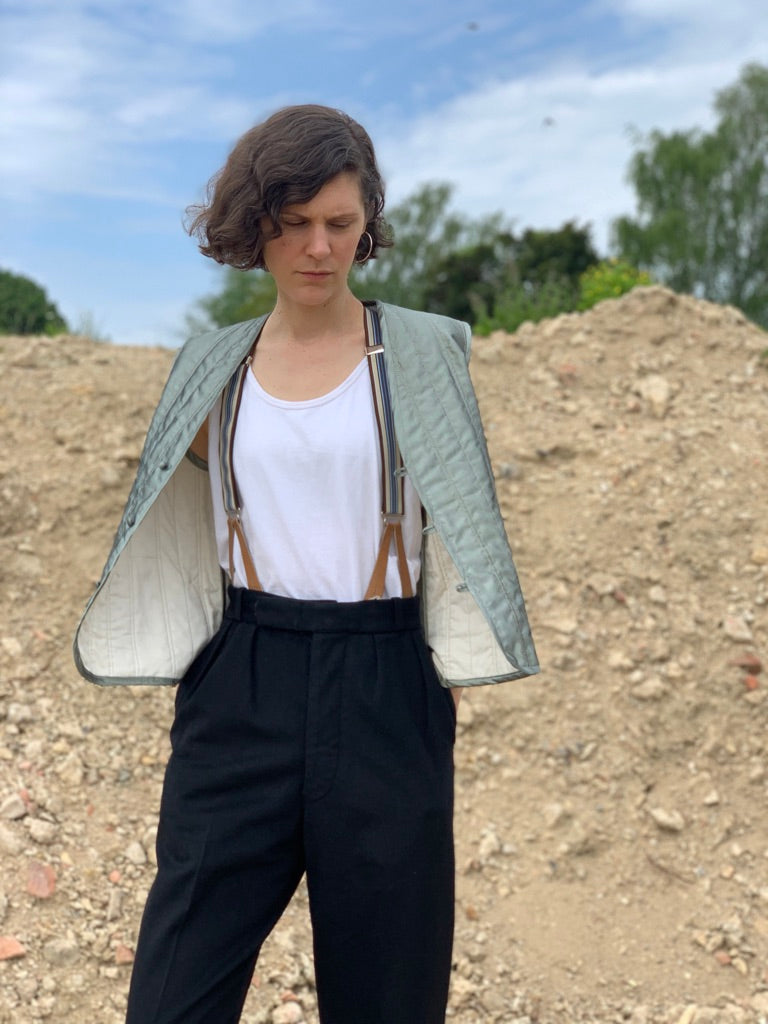 quilted liner waistcoat vintage silk sage womens