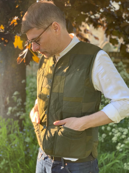 camo scraps quilted liner waistcoat vintage military khaki mens