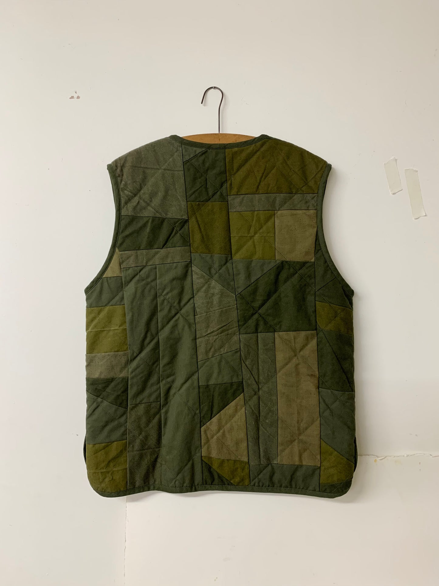 camo scraps quilted liner waistcoat vintage military khaki back hanger
