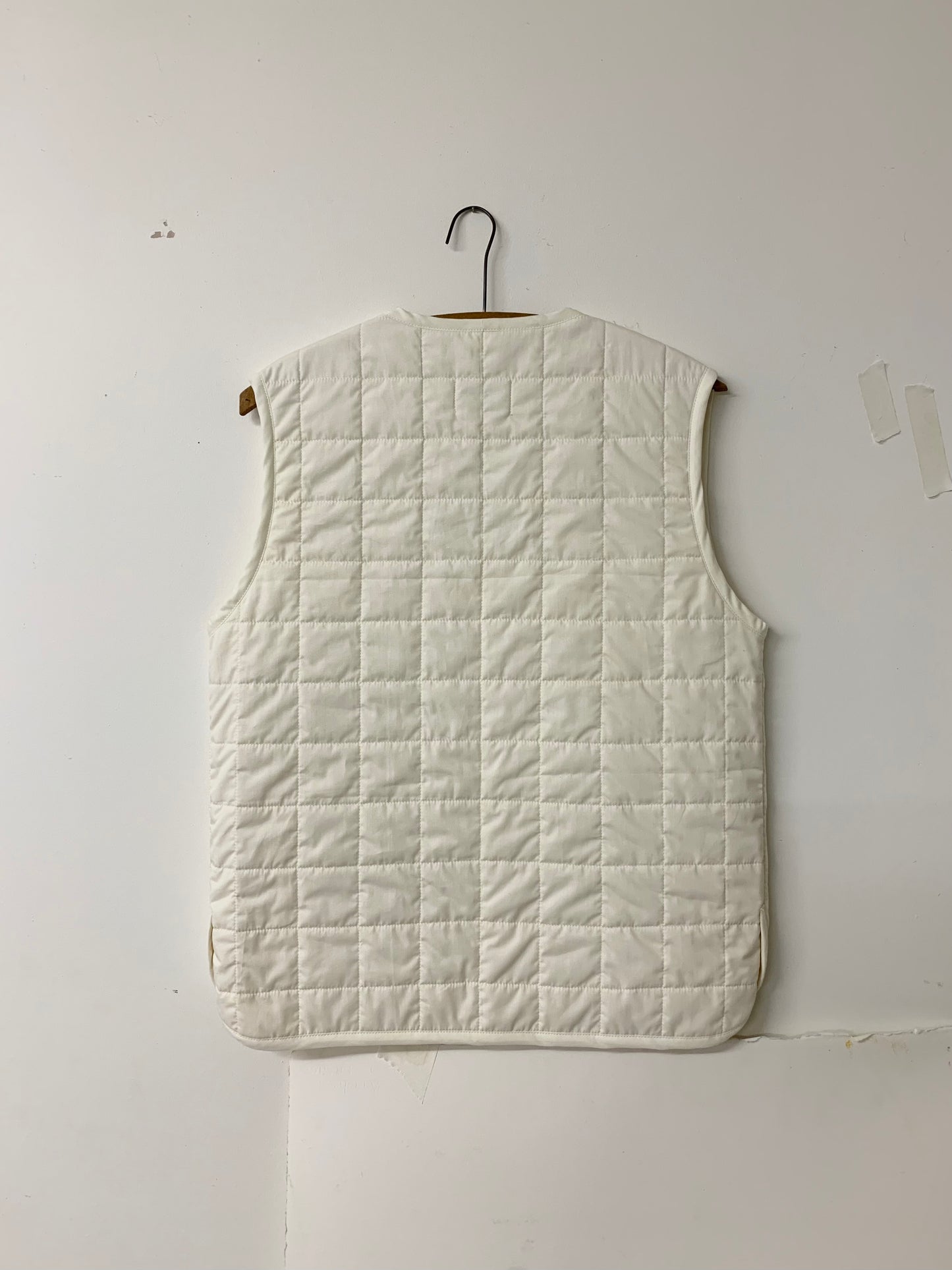 quilted liner waistcoat deadstock cotton ecru back hanger