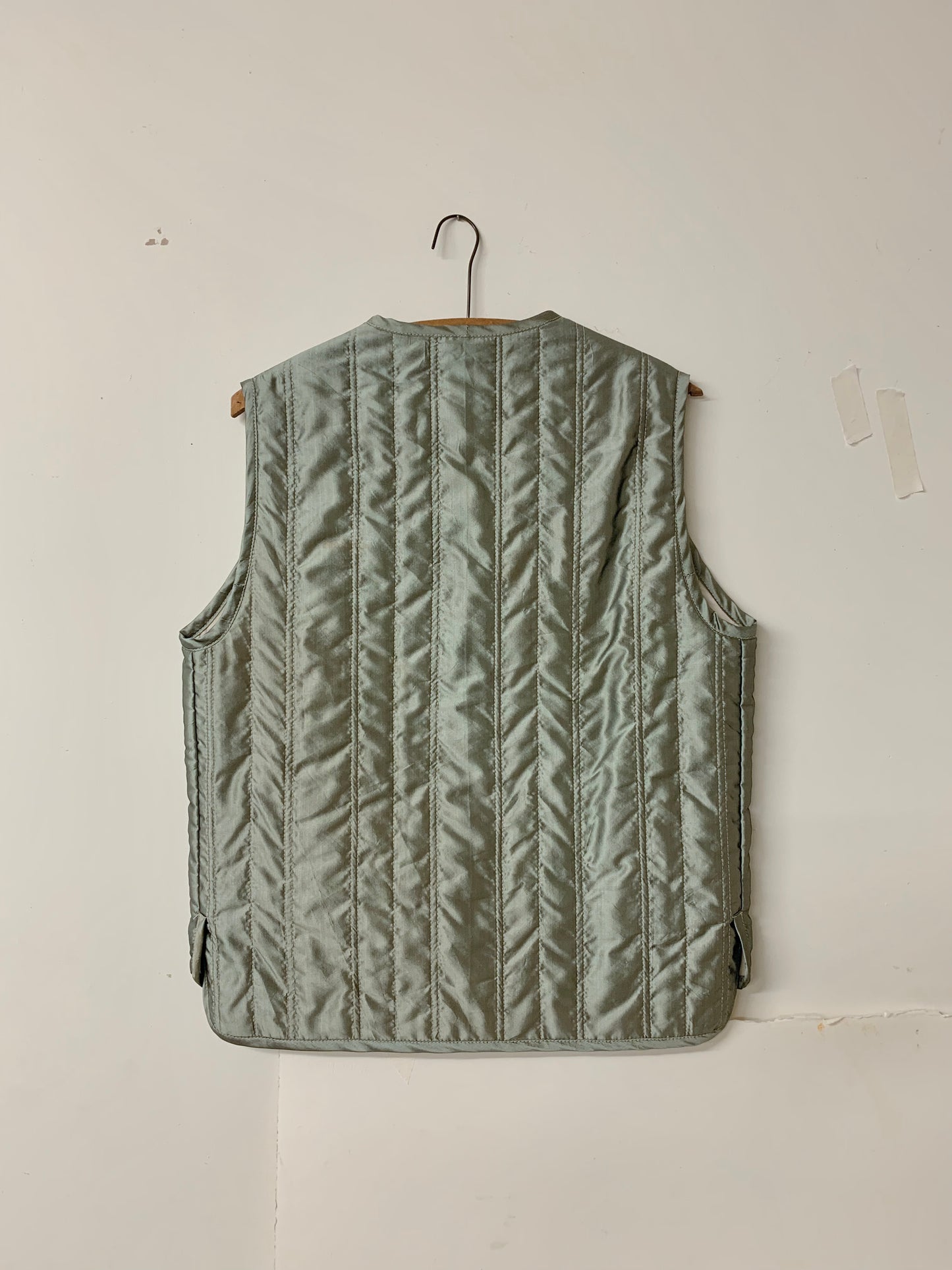 quilted liner waistcoat vintage silk sage back hanger