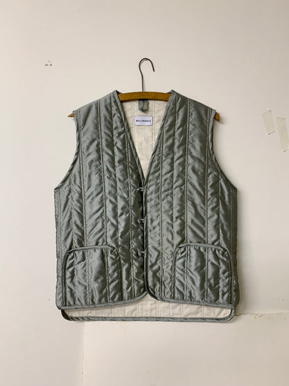 quilted liner waistcoat vintage silk sage front hanger